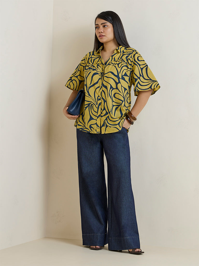 Gia Lime Abstract Print Cotton Blouse