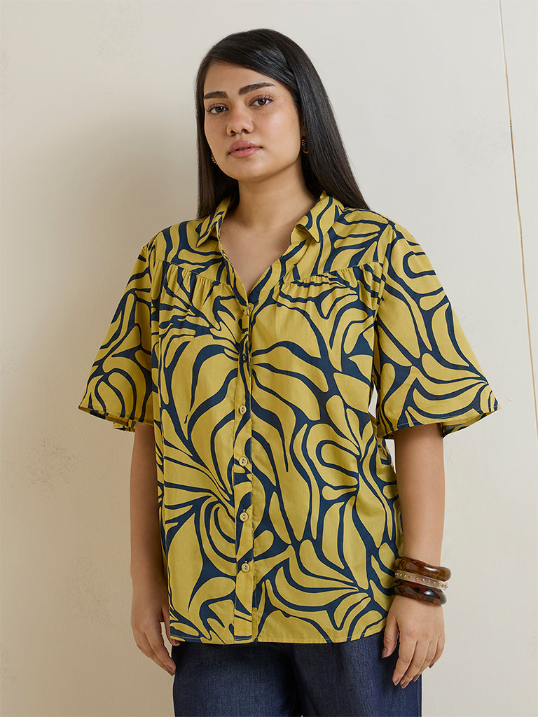 Gia Lime Abstract Print Cotton Blouse