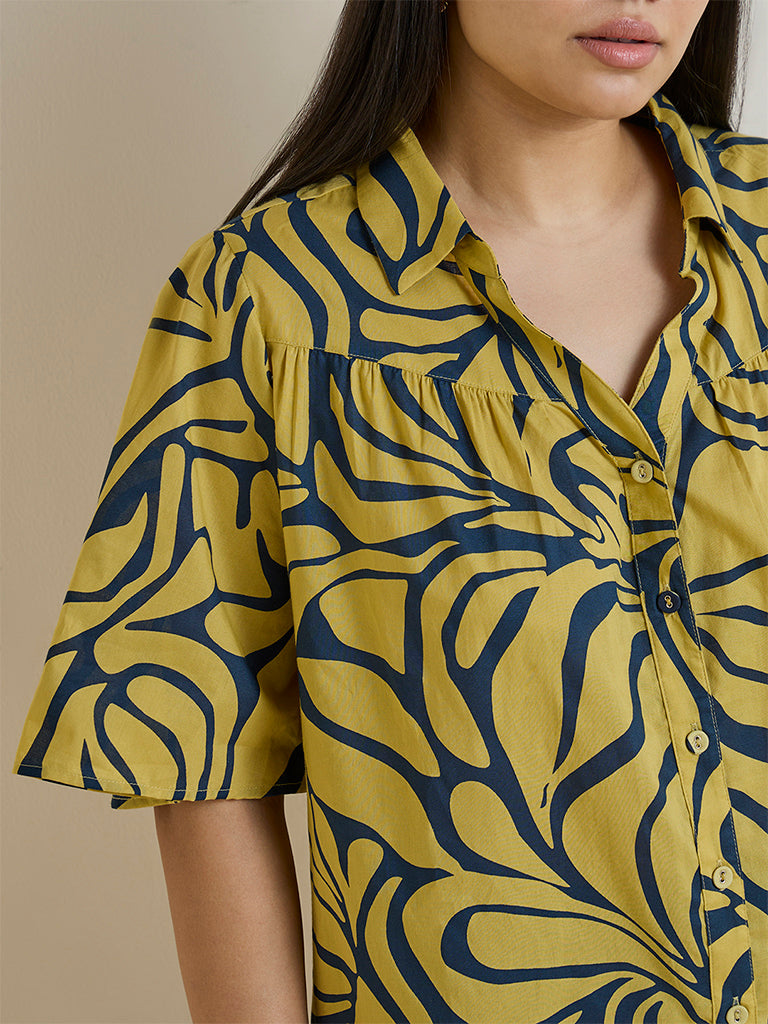 Gia Lime Abstract Print Cotton Blouse