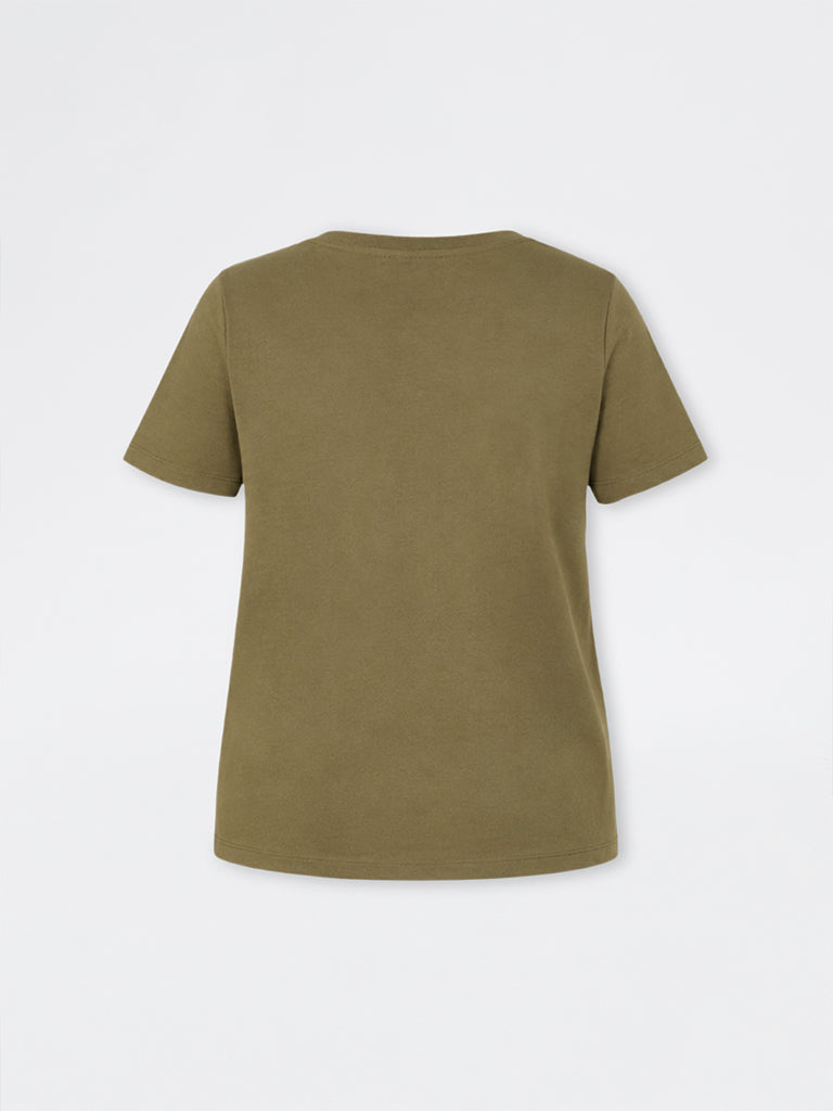 Gia Olive Floral Design Cotton T-Shirt