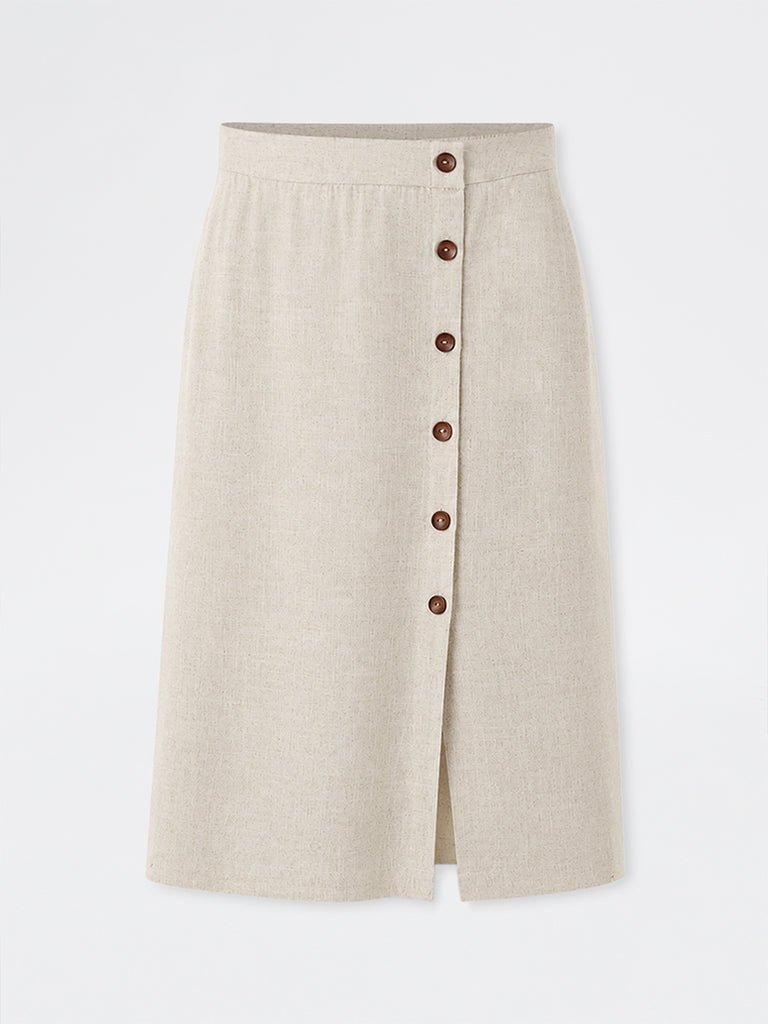 Gia Beige Melange High-Rise Midi Skirt