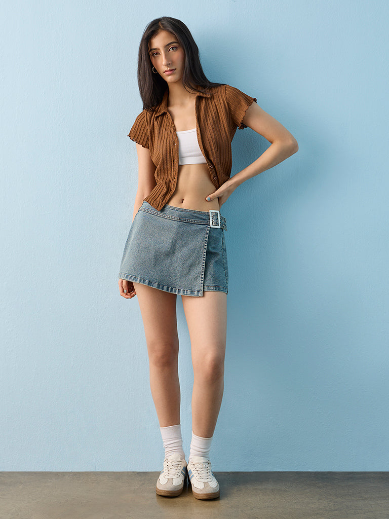 Nuon Light Blue Washed High-Rise Denim Skorts