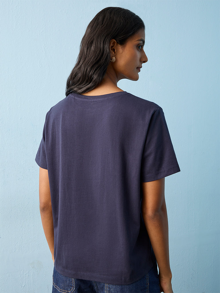 LOV Navy Coastal Theme Cotton T-Shirt