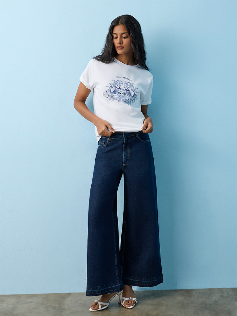 LOV White Graphic Printed Cotton T-Shirt
