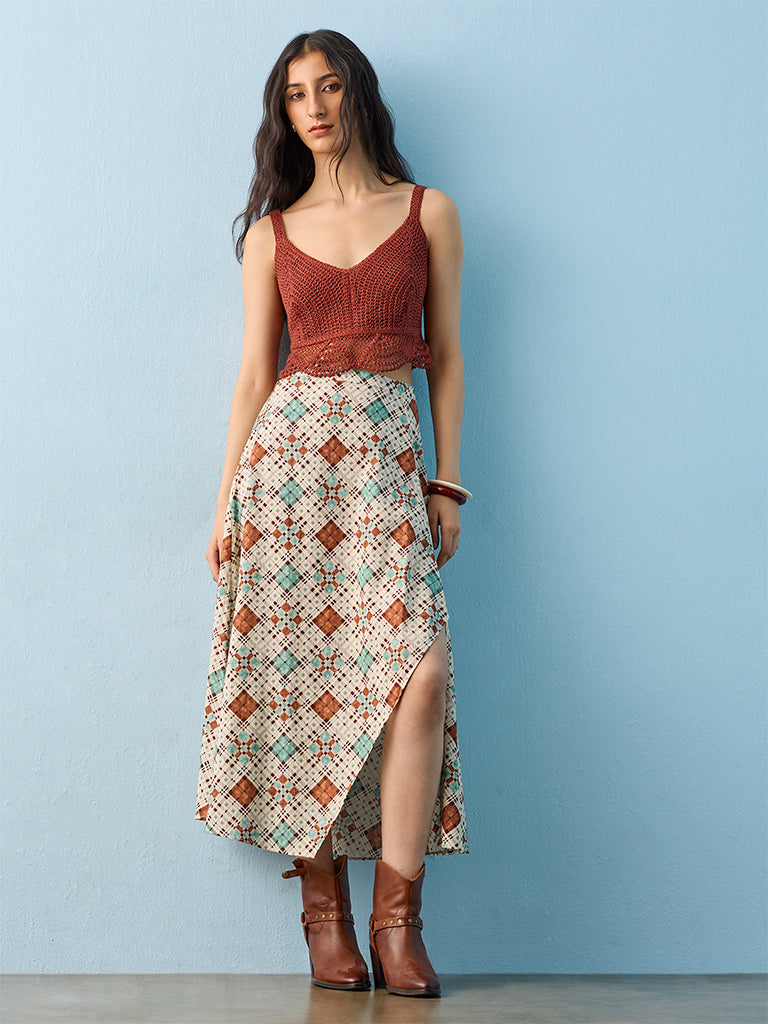 Bombay Paisley Multicolour Printed High-Rise Cotton-Blend Skirt