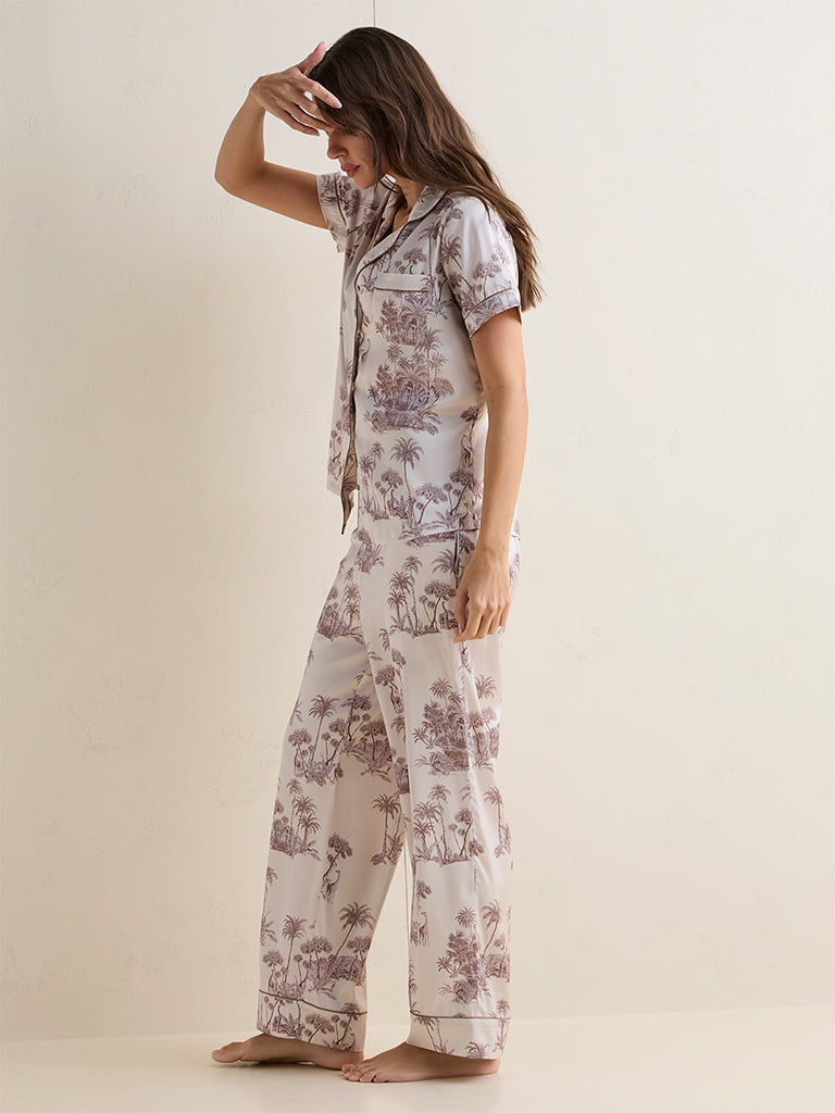 Wunderlove Ivory Tropical Inspired Shirt and Pyjama Set