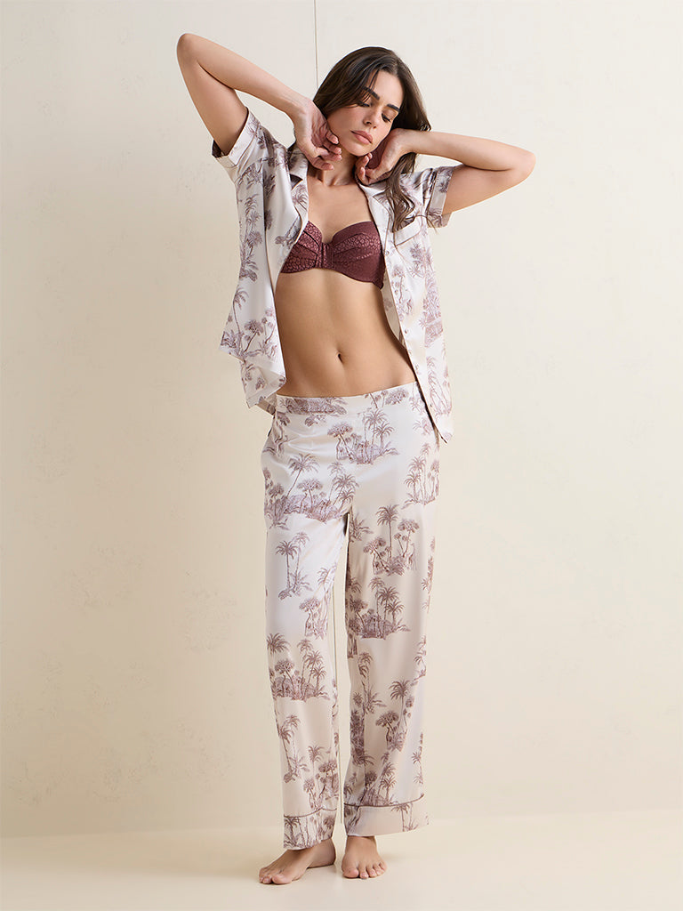 Wunderlove Ivory Tropical Inspired Shirt and Pyjama Set