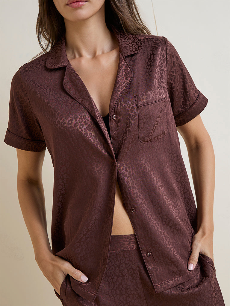Wunderlove Dark Brown Animal Printed Shirt and Pyjama Set