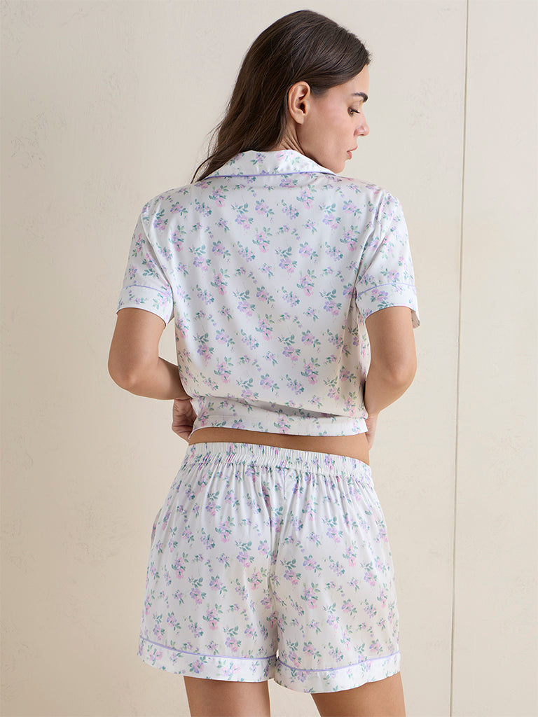 Wunderlove Lilac Floral Printed Shirt and Shorts Sets