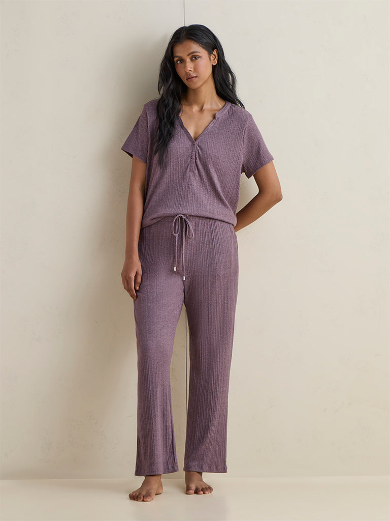 Wunderlove Dusty Mauve Ribbed High-Rise Pants