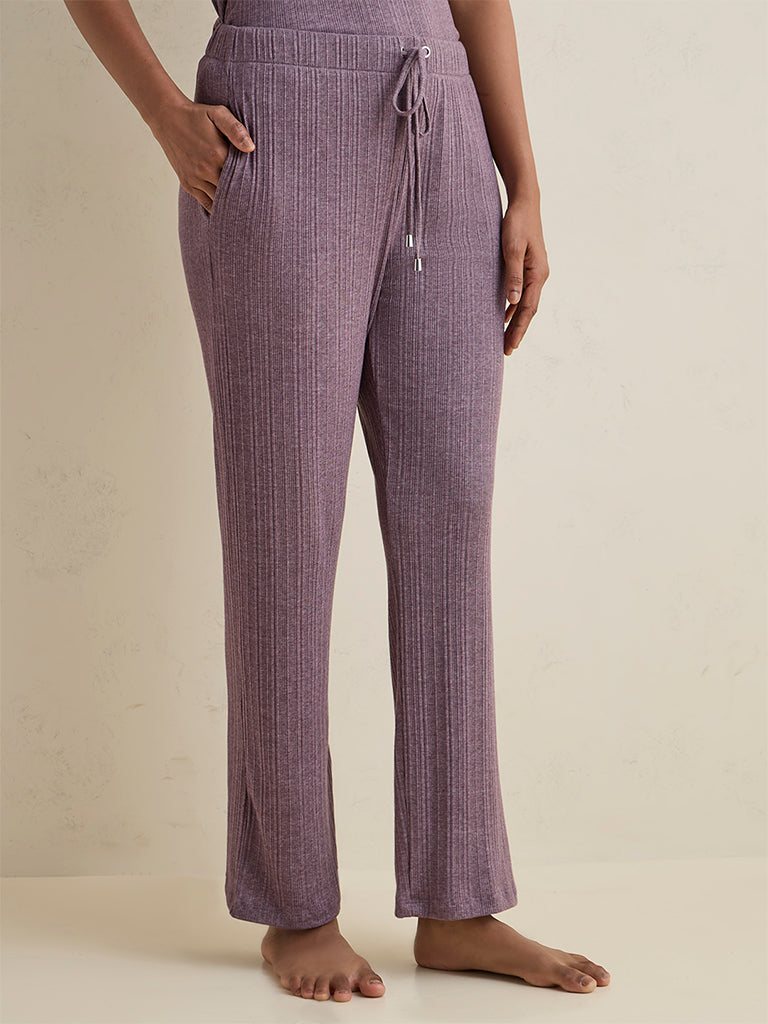 Wunderlove Dusty Mauve Ribbed High-Rise Pants