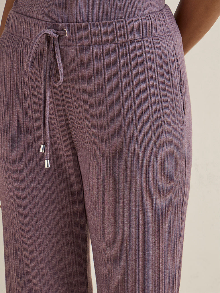 Wunderlove Dusty Mauve Ribbed High-Rise Pants