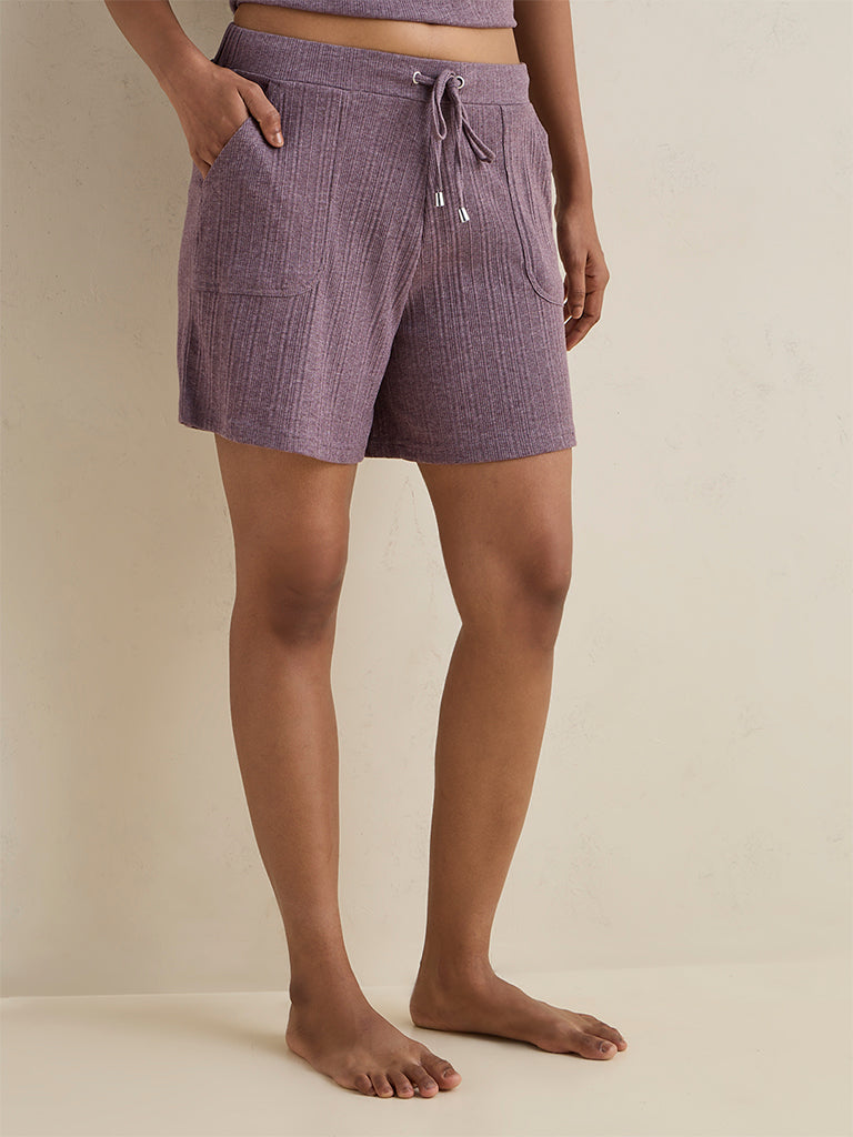 Wunderlove Dusty Mauve Ribbed High-Rise Shorts