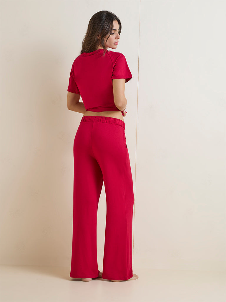 Wunderlove Red Solid High-Rise Pants