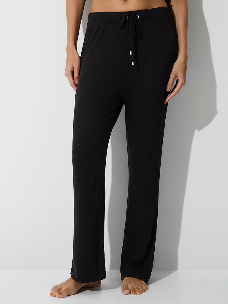 Wunderlove Black Ribbed High-Rise Pants