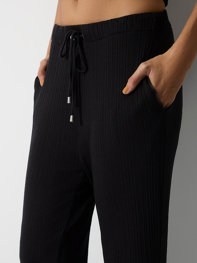 Wunderlove Black Ribbed High-Rise Pants