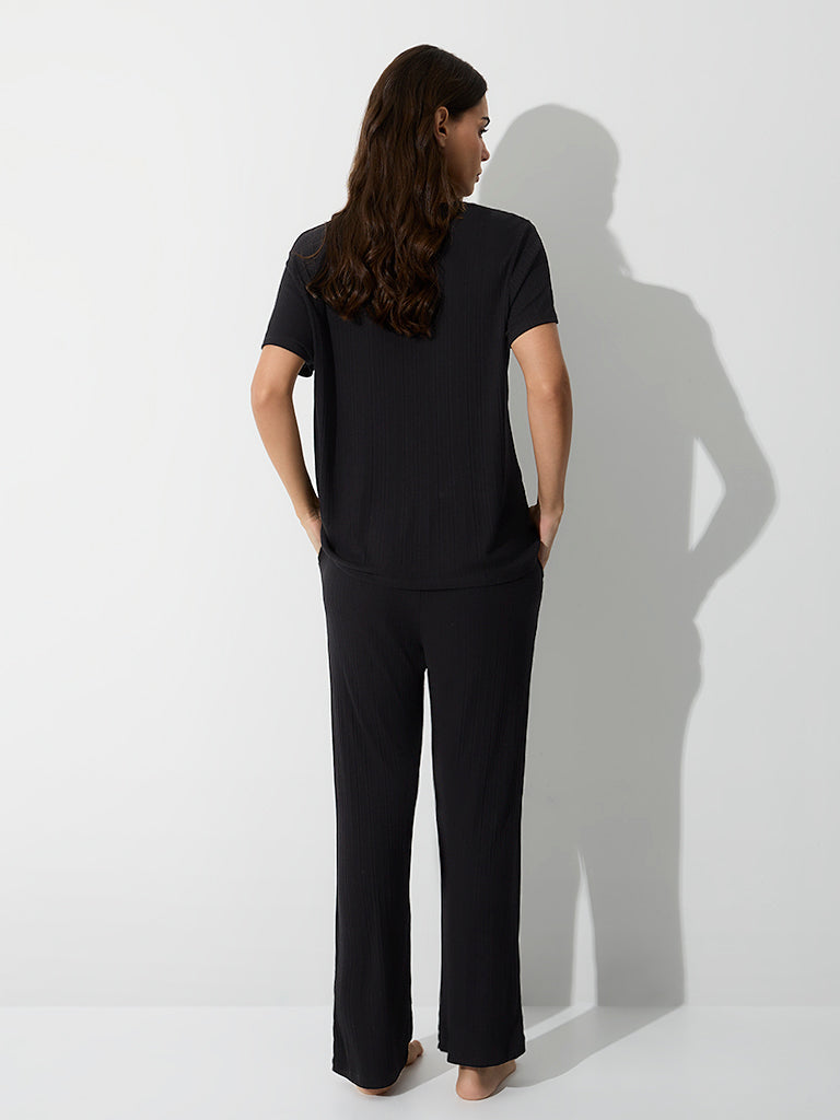 Wunderlove Black Ribbed High-Rise Pants