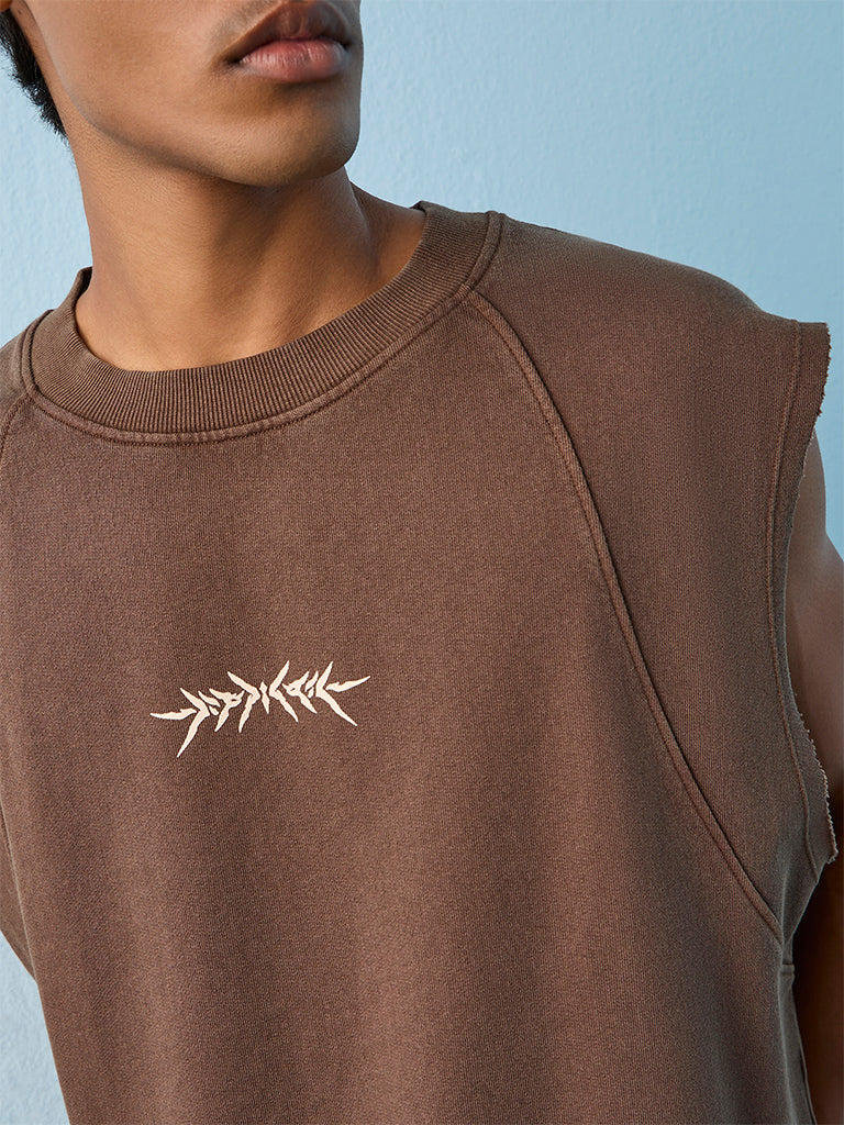 Nuon Dark Brown Printed Relaxed-Fit Cotton T-Shirt