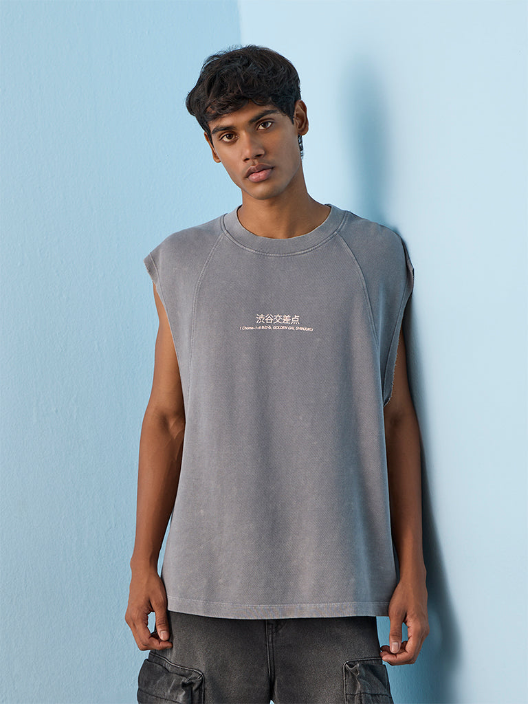Nuon Dark Charcoal Printed Relaxed-Fit Cotton T-Shirt