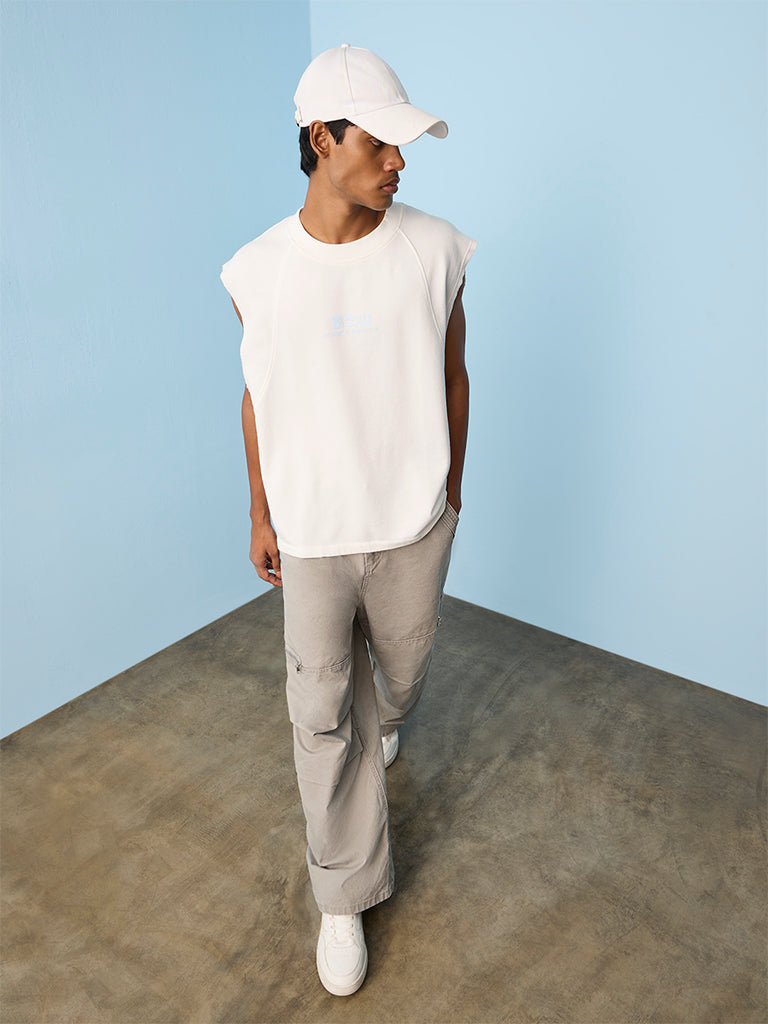 Nuon White Printed Relaxed-Fit T-Shirt