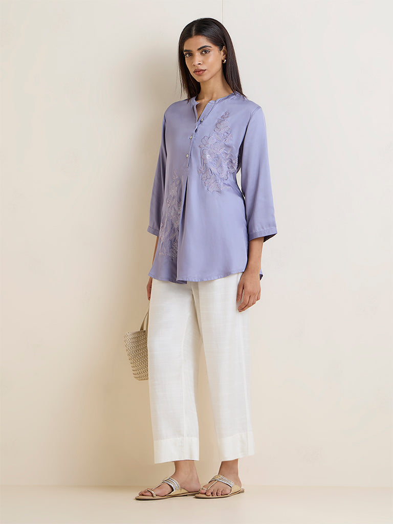 Zuba Purple Floral Embroidered Tunic