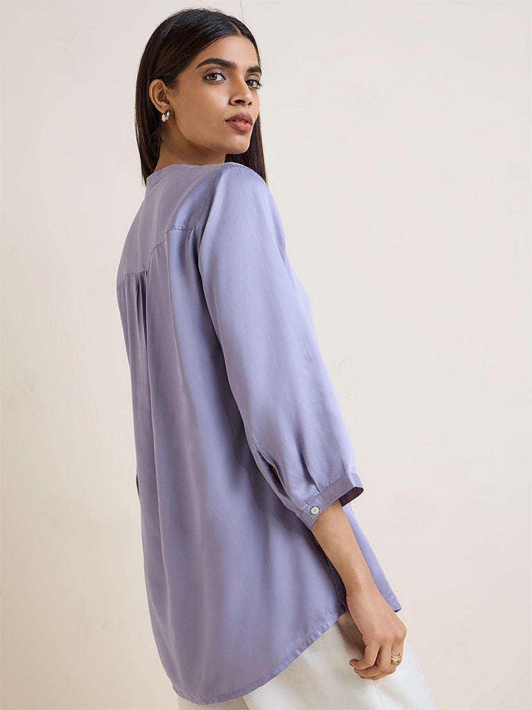 Zuba Purple Floral Embroidered Tunic