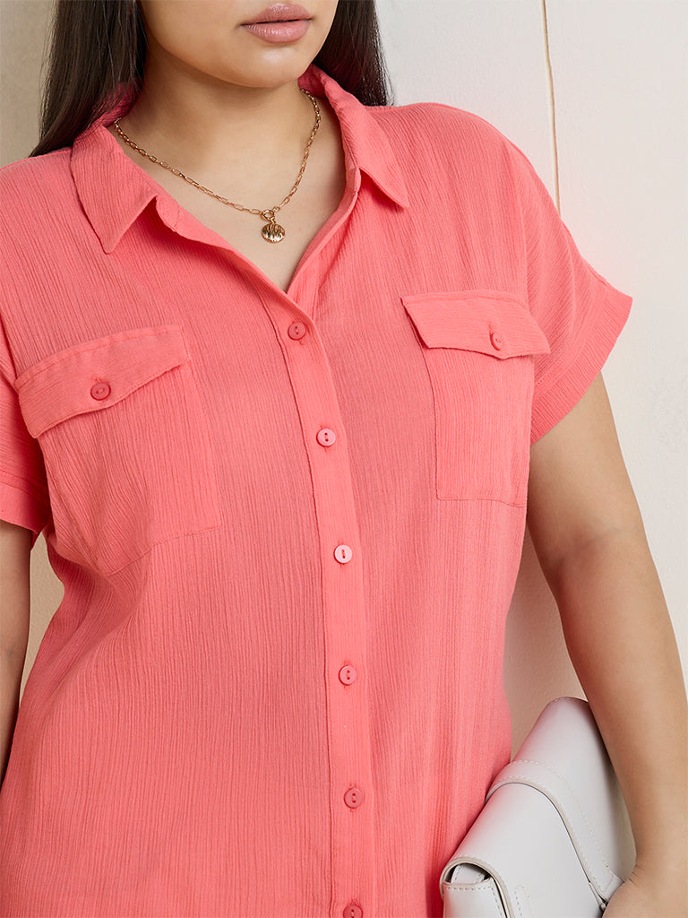 Gia Coral Crinkle-Texture Cotton Shirt