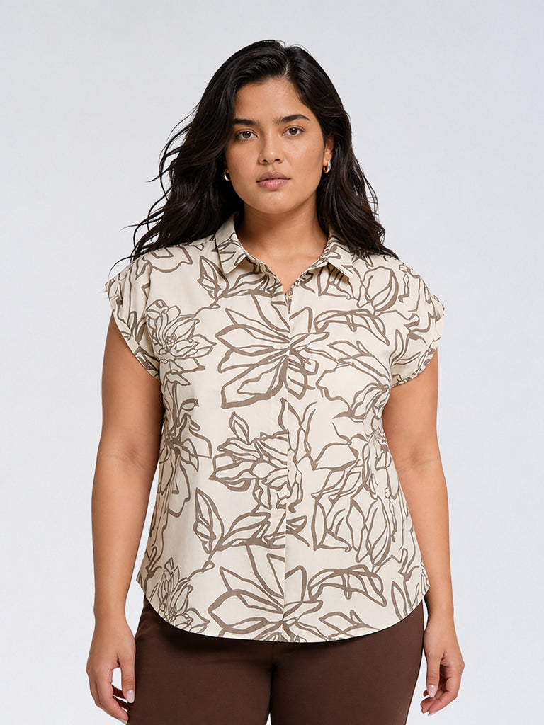 Gia Beige Floral Detailed Blouse