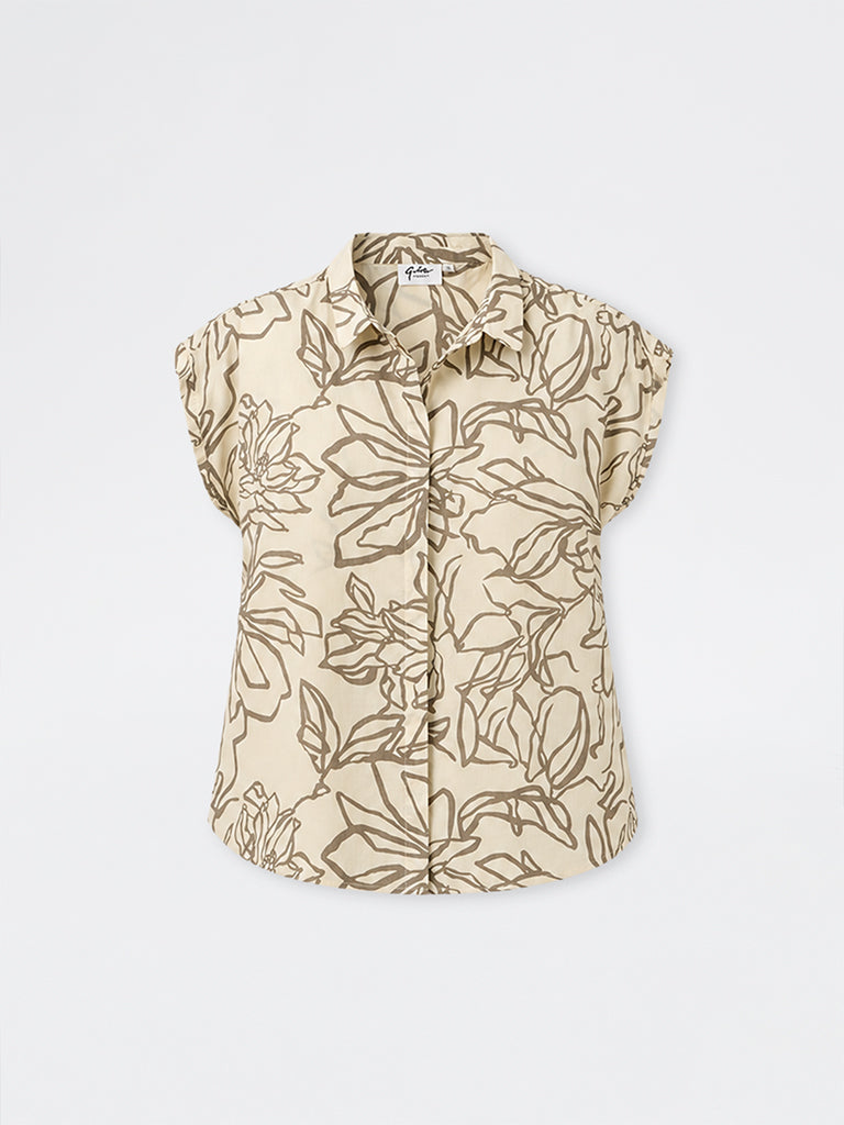 Gia Beige Floral Detailed Blouse