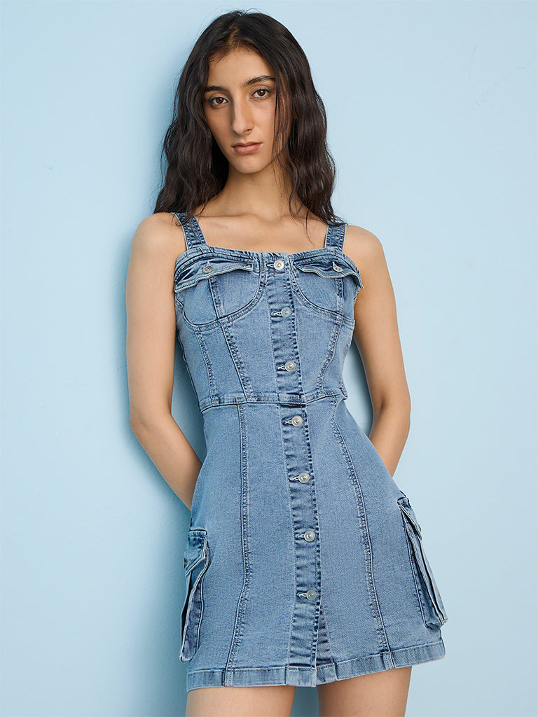 Nuon Blue A-Line Denim Dress
