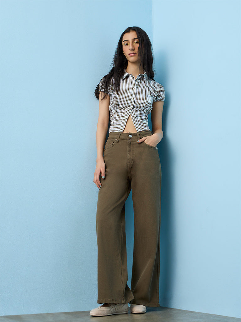 Nuon Olive Lace Detail High-Rise Jeans