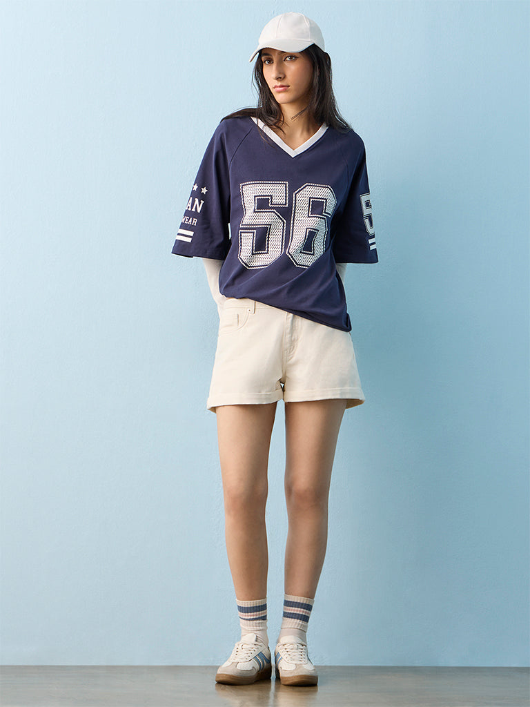 Nuon Navy Brooklyn Football Jersey T-Shirt