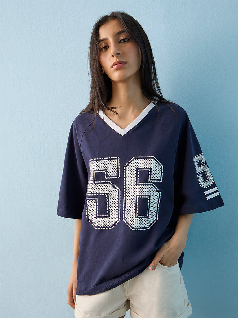 Nuon Navy Brooklyn Football Jersey T-Shirt
