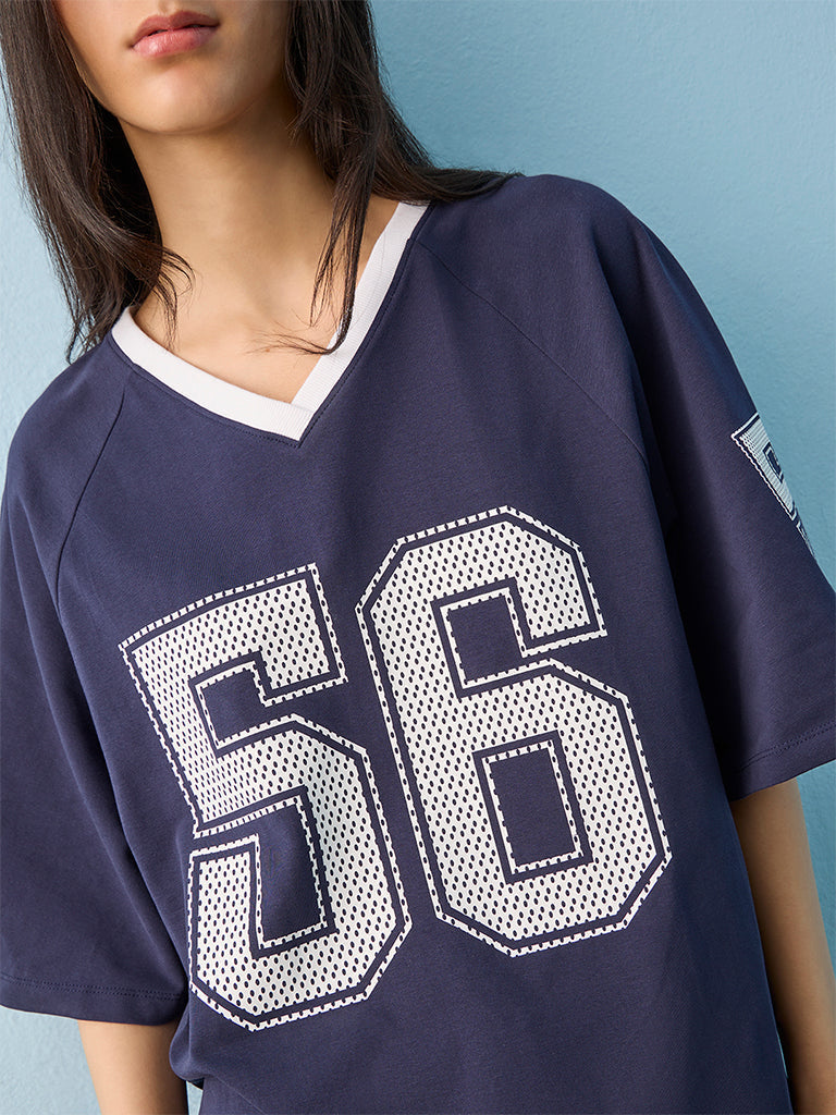 Nuon Navy Brooklyn Football Jersey T-Shirt