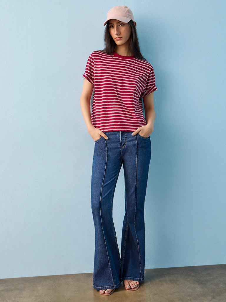 Nuon Red Striped Cotton T-Shirt