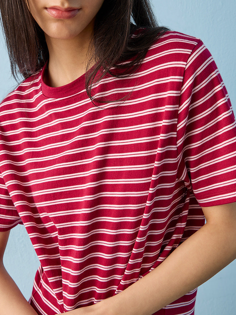 Nuon Red Striped Cotton T-Shirt