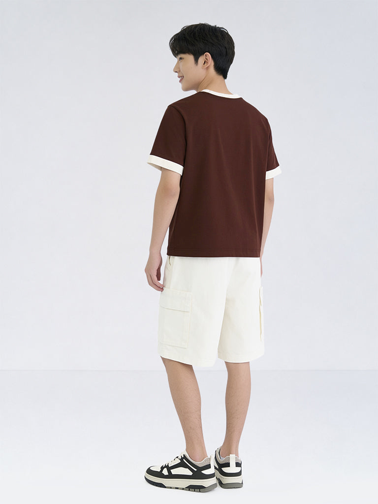 Boys Brown Text-Detailed Cotton T-Shirt