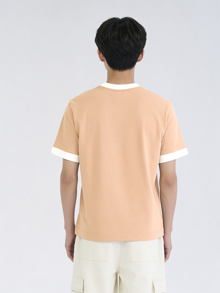 Boys Peach Numerical Printed Cotton T-Shirt