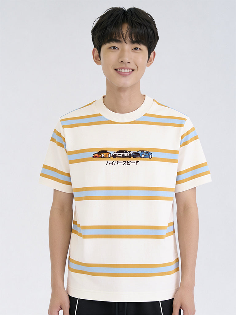 Boys Off-White Striped Cotton T-Shirt