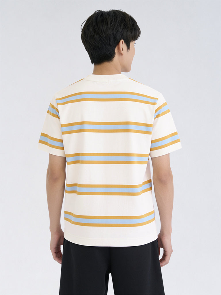 Boys Off-White Striped Cotton T-Shirt