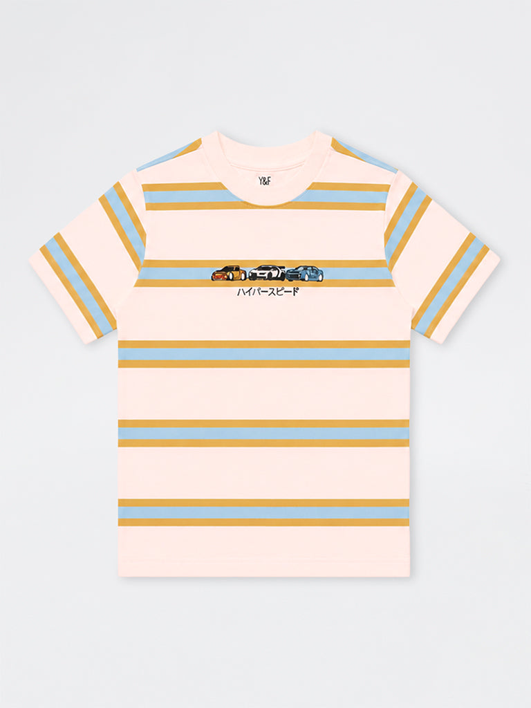 Boys Off-White Striped Cotton T-Shirt