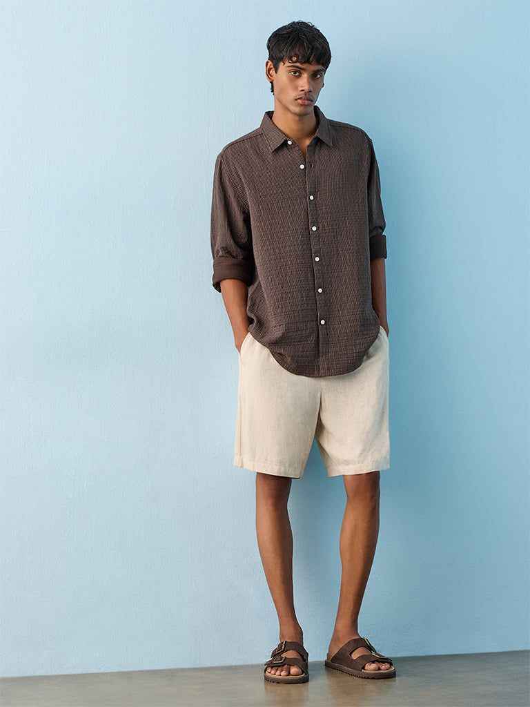 ETA Dark Brown Striped Relaxed-Fit Cotton Shirt