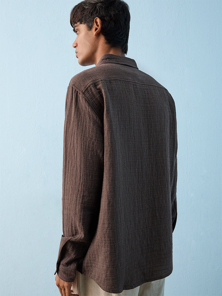 ETA Dark Brown Striped Relaxed-Fit Cotton Shirt