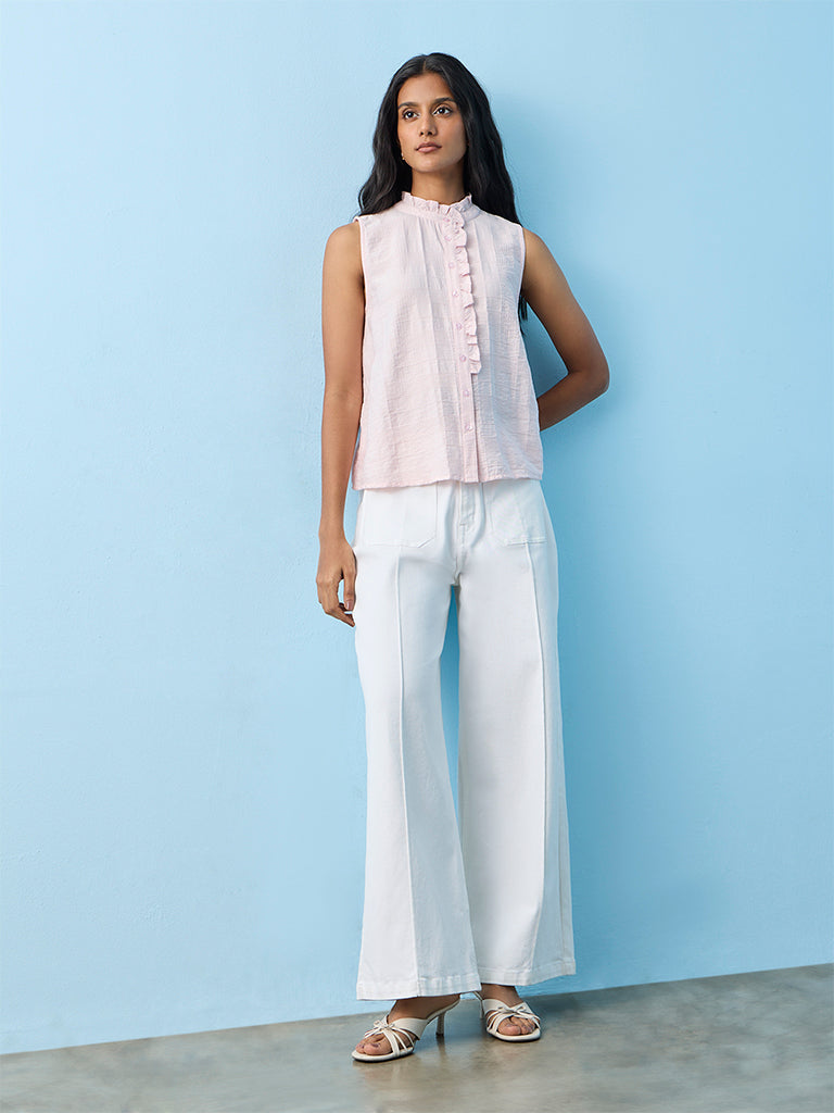 LOV Light Pink Ruffle-Detail Cotton Blouse