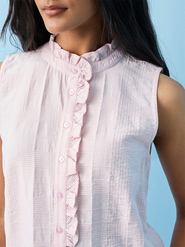 LOV Light Pink Ruffle-Detail Cotton Blouse