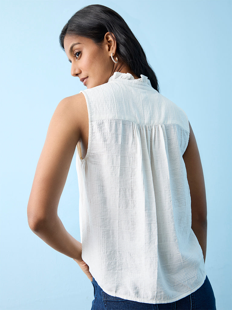 LOV Off-White Ruffle-Detail Cotton Blouse