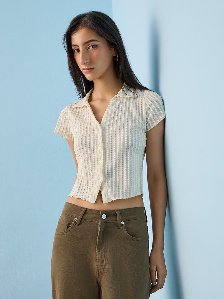 Nuon Off-White Knit-Textured Top