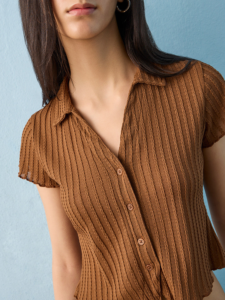 Nuon Tan Knit-Textured Top