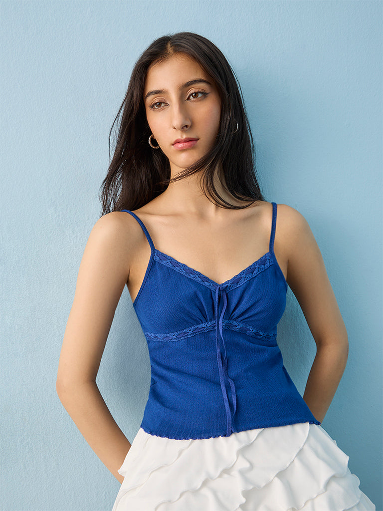 Nuon Blue Cotton-Blend Top