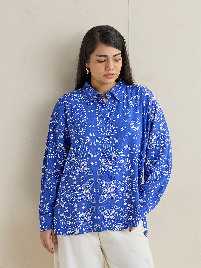 Gia Blue Paisley Printed Shirt